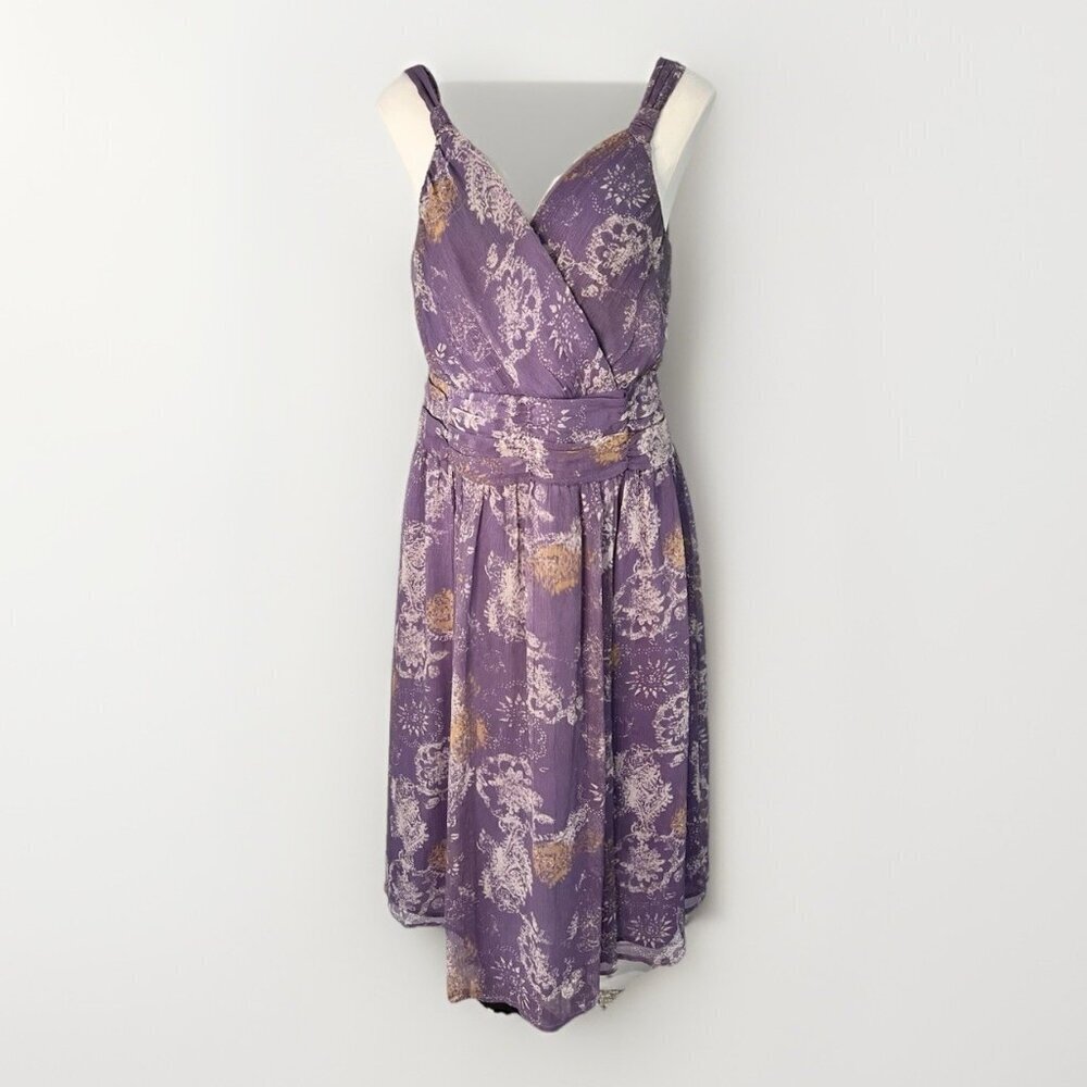 To The Max Silk Dress Purple Floral SZ Med Fairycore Wedding Guest Fall Autumn